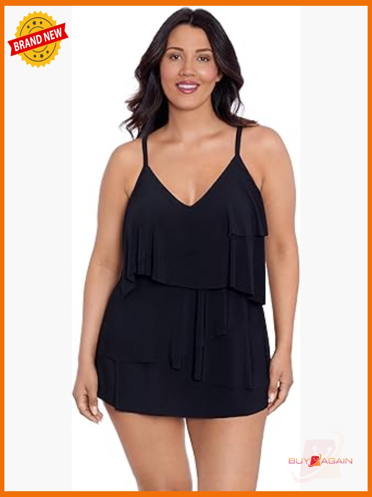 Tiered Swim Dress With Tummy Control Adjustable Straps Upf 30